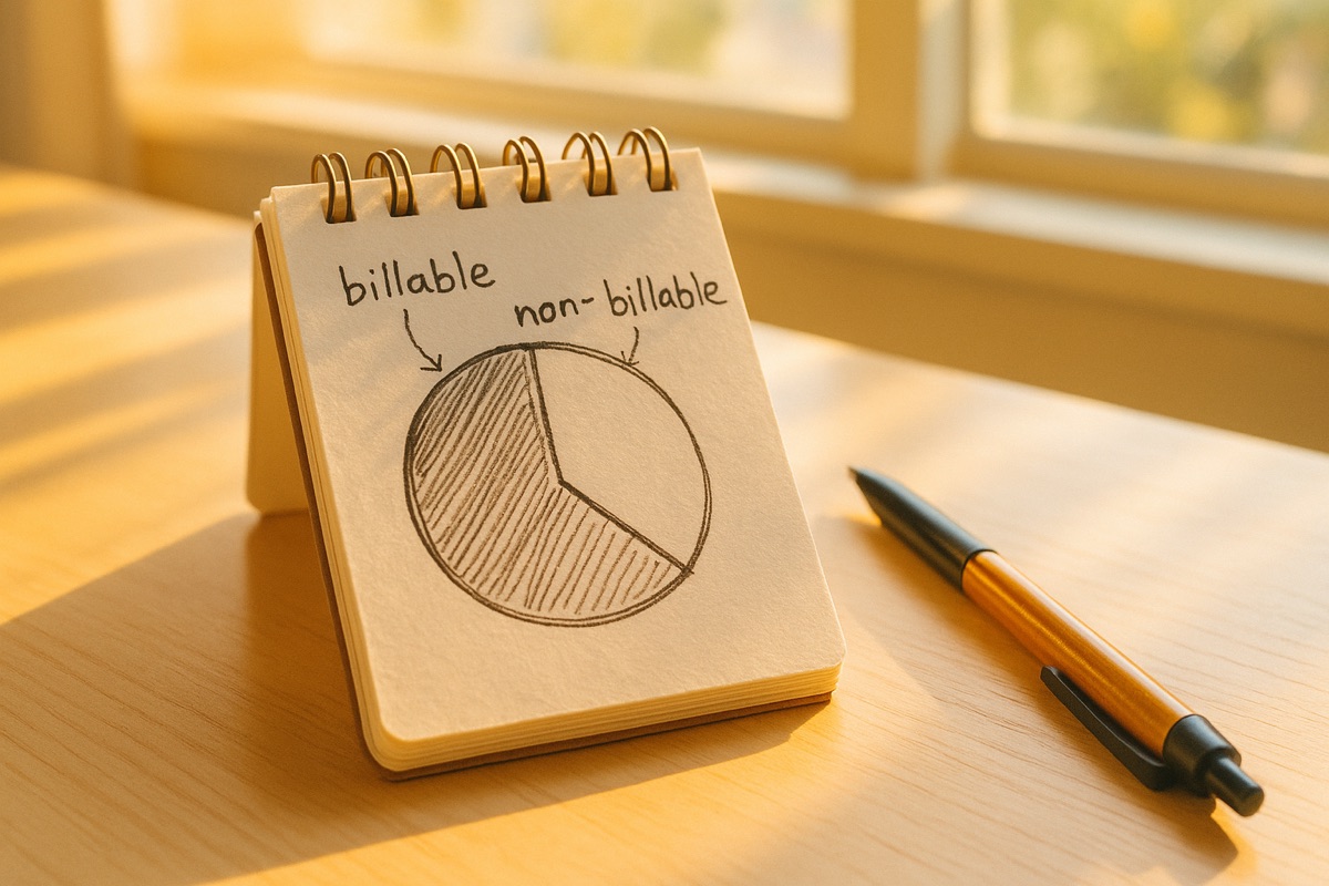 En enkel skiss som visar fördelningen mellan fakturerbara och ofakturerbara timmar